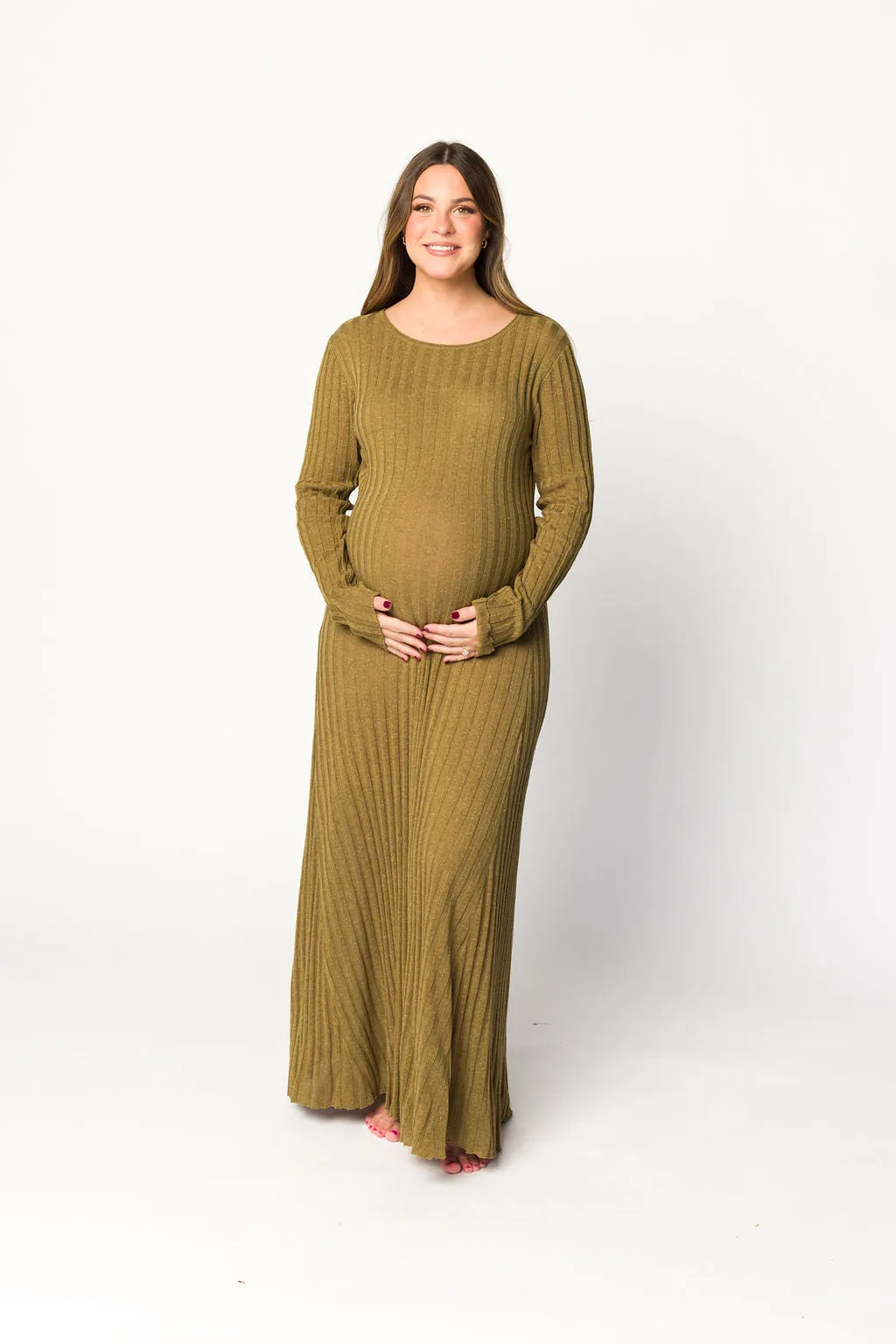 Serena Ribbed Knit Maxi Dress in Brown
