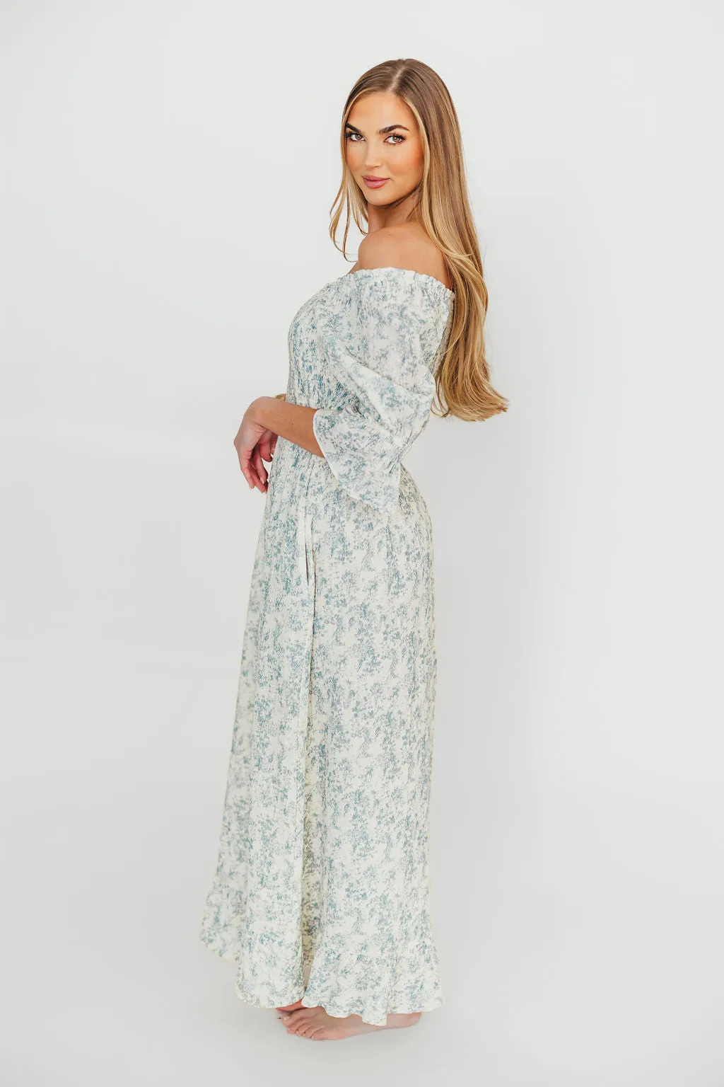 Sienna 100% Cotton Puff Sleeve Maxi Dress in Blue Floral - Bump Friendly