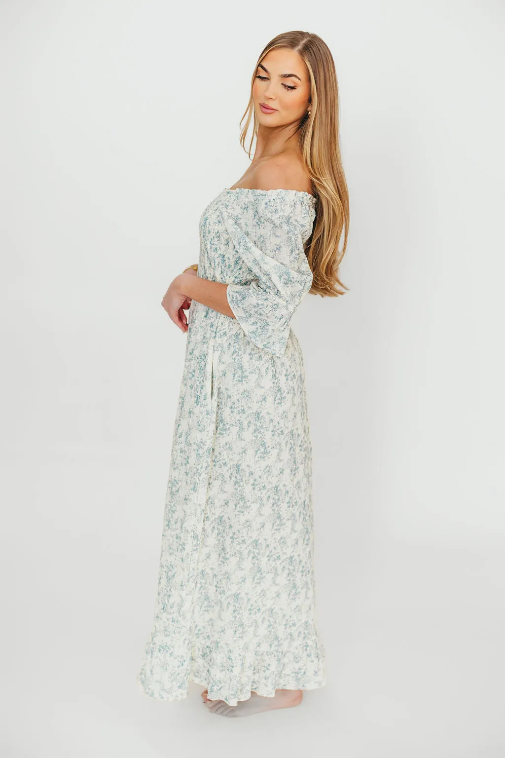Sienna 100% Cotton Puff Sleeve Maxi Dress in Blue Floral - Bump Friendly