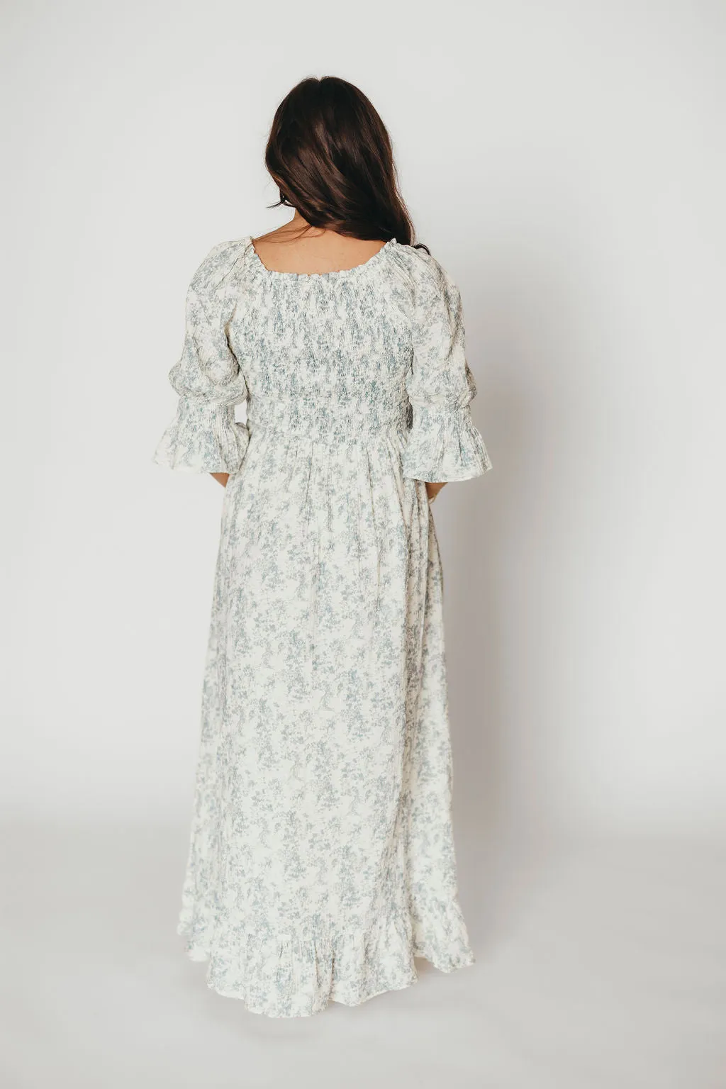 Sienna 100% Cotton Puff Sleeve Maxi Dress in Blue Floral - Bump Friendly