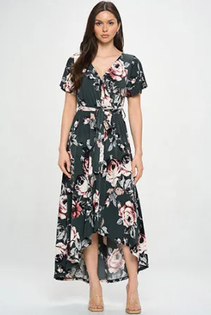 Summer in Spain Hi Lo Dress Green Floral