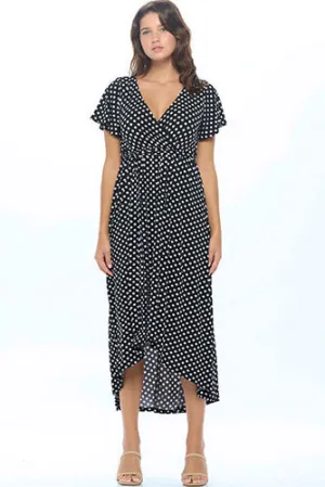 Summer in Spain Hi Lo Dress in Black with Dots