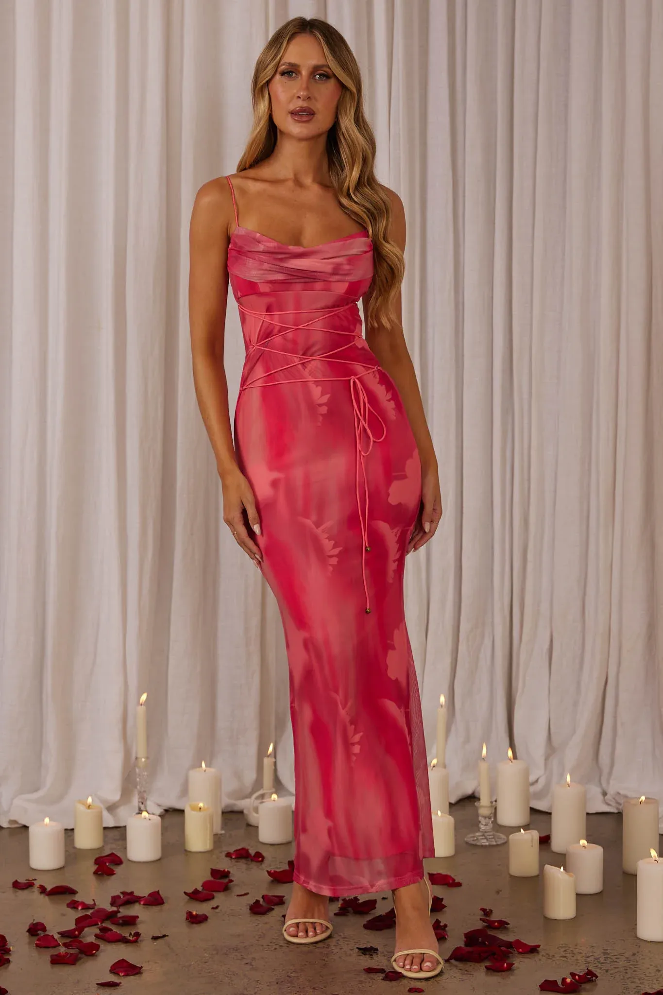 Teava Laced Waist Maxi Dress Abstract Pink