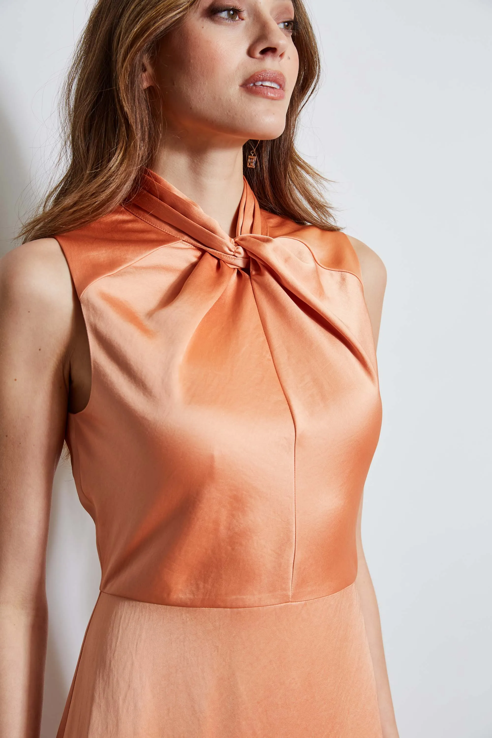 Twist Neck Satin Dress