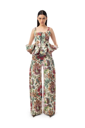 WHITE BROCADE CORSET WITH FRONT HOOK & EYE CLOSURE