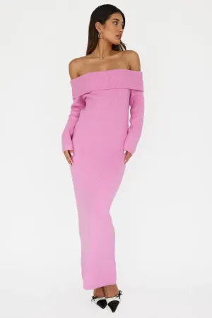 Winter Wonder Off-Shoulder Knit Maxi Dress Pink