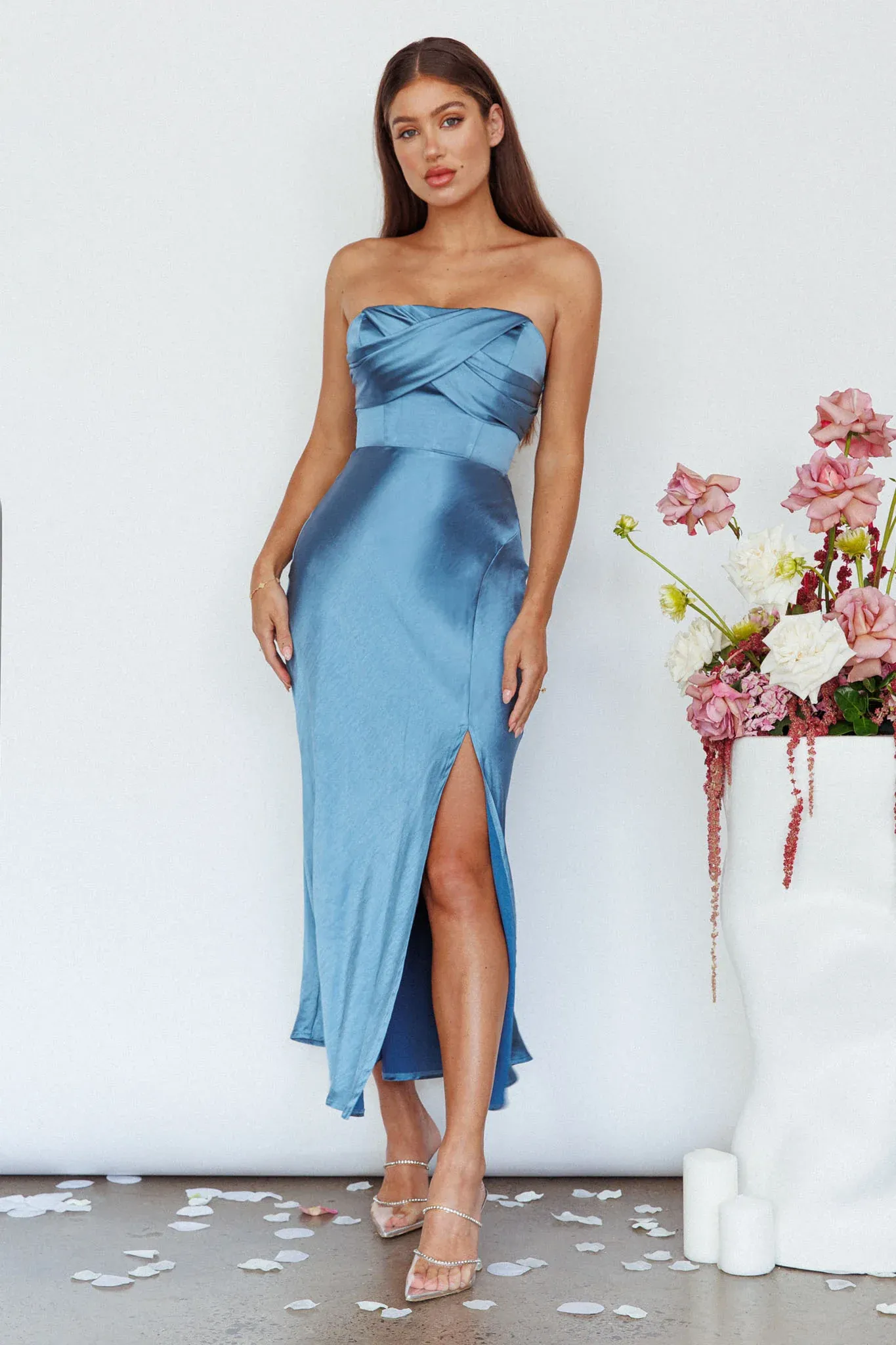 Yvette Wrap Neckline Midi Dress Desert Midnight Blue